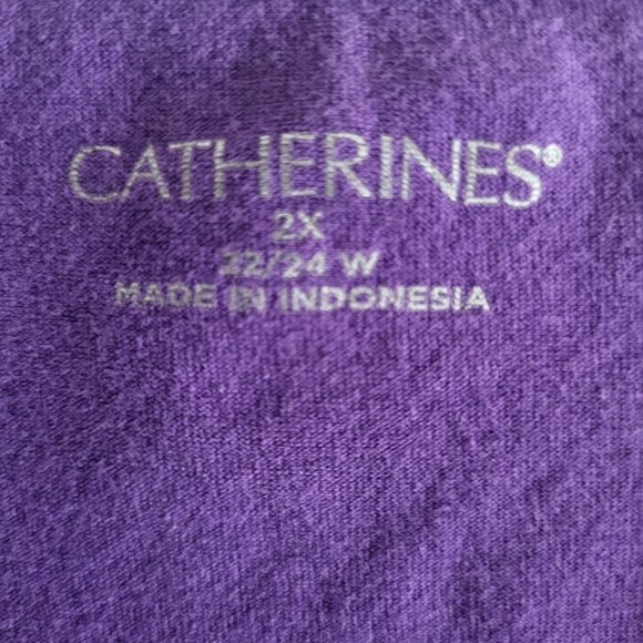 Catherines Purple Silver Boat Neck Blouse Short Sleeve Plus 2X 22/24 W - Picture 5 of 8
